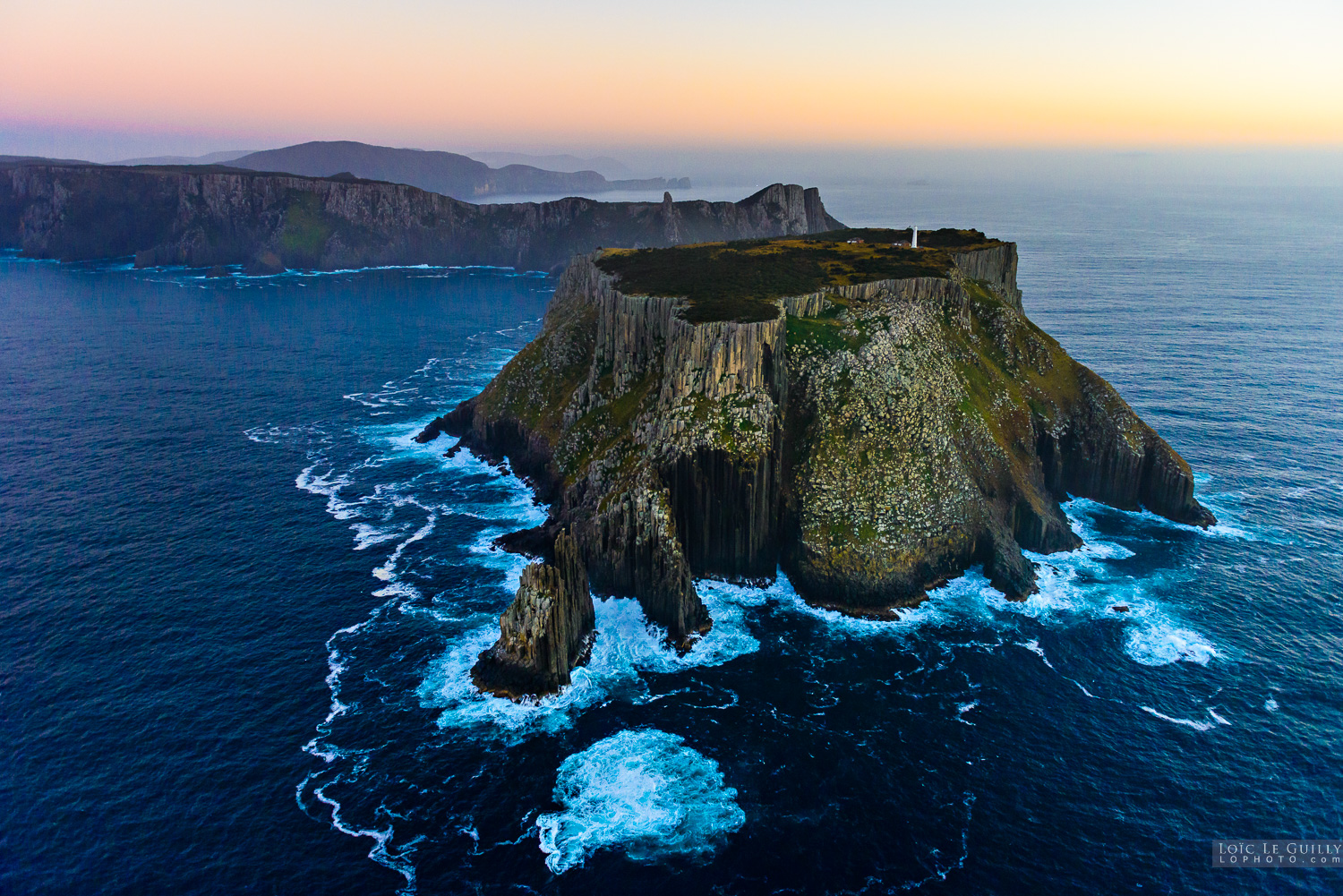 photograph of Cape Pillar and Tasman Island at dawn